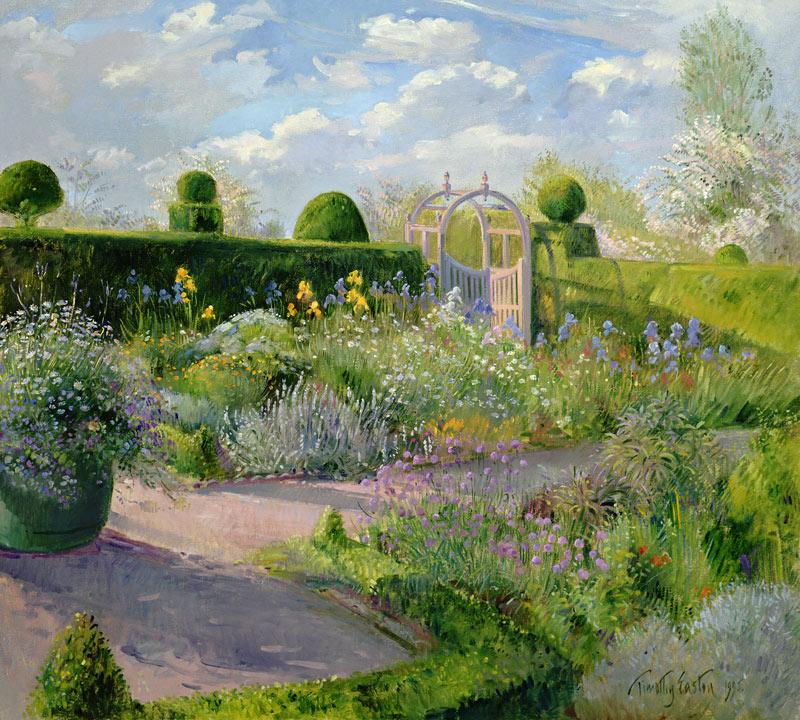 Irises in the Herb Garden, 1995 (oil on canvas)  od Timothy  Easton