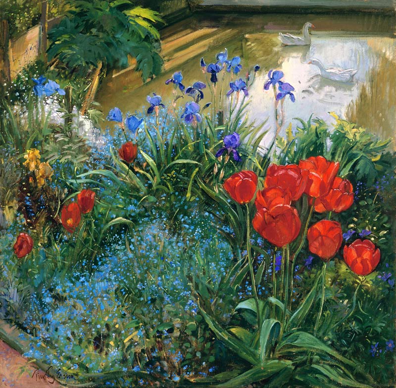 Red Tulips and Geese (oil on canvas)  od Timothy  Easton