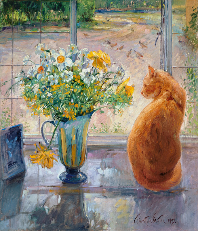 Striped Jug with Spring Flowers, 1992  od Timothy  Easton