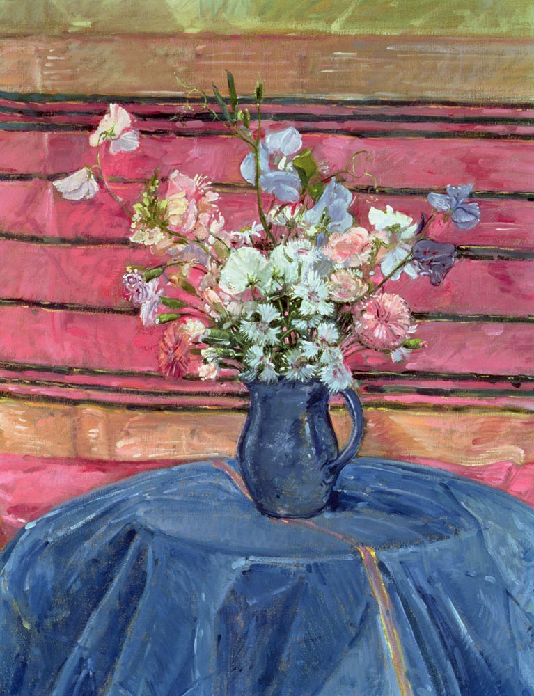 Sweet Peas and Pinks (oil on canvas)  od Timothy  Easton