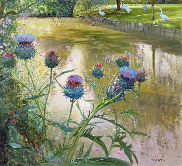 Cardoons Against the Moat (oil on canvas)  od Timothy  Easton