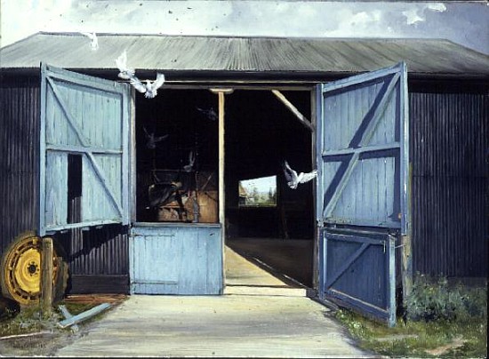 Doves Leaving the Barn od Timothy  Easton