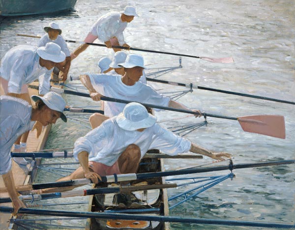 Securing Oars, Henley (oil on canvas)  od Timothy  Easton