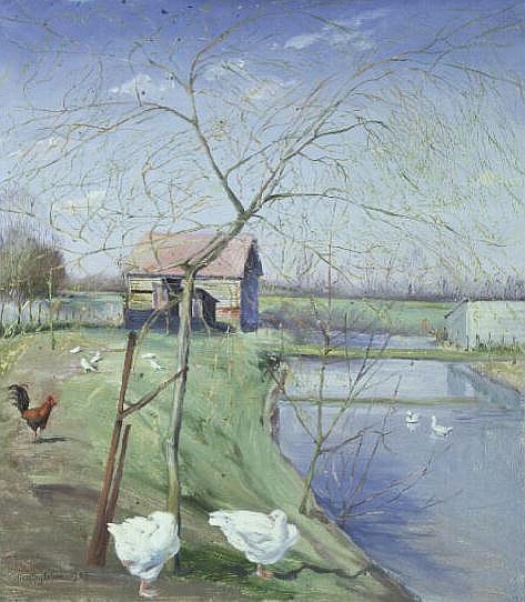 Geese and Young Willow, 1989  od Timothy  Easton