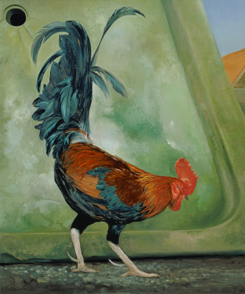 Popinjay, detail showing cockerel, 1987 (oil on canvas)  od Timothy  Easton