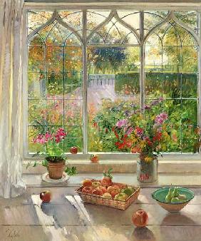 Autumn Fruit and Flowers, 2001 (oil on canvas)  - Timothy  Easton