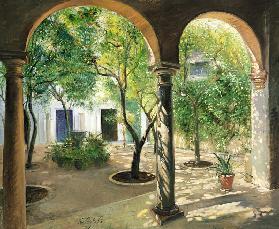 Shaded Courtyard, Vianna Palace, Cordoba (oil on canvas) 