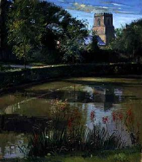 Across the Moat, Bedfield (oil on canvas) 