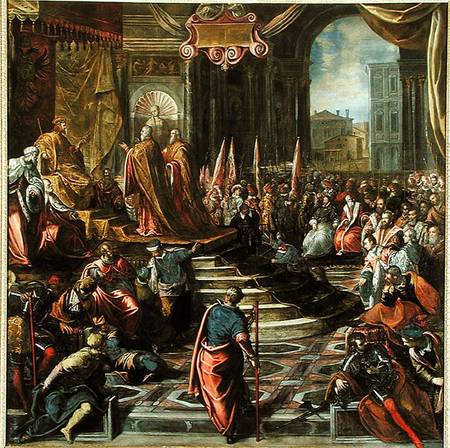 The Envoy of Pope Alexander III and Doge Sebastiano Ziani attempt to make peace with Emperor Frederi od Tintoretto (eigentl. Jacopo Robusti)