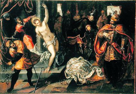 Saint Catherine of Alexandria being whipped in the presence of Emperor Maxentius od Tintoretto (eigentl. Jacopo Robusti)