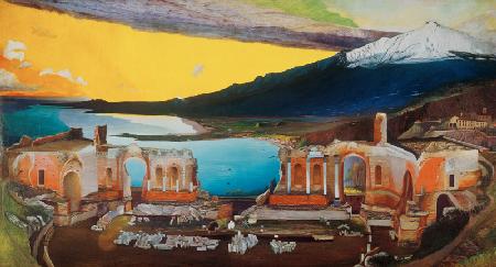 The ruin of the Greek theatre in Taormina.