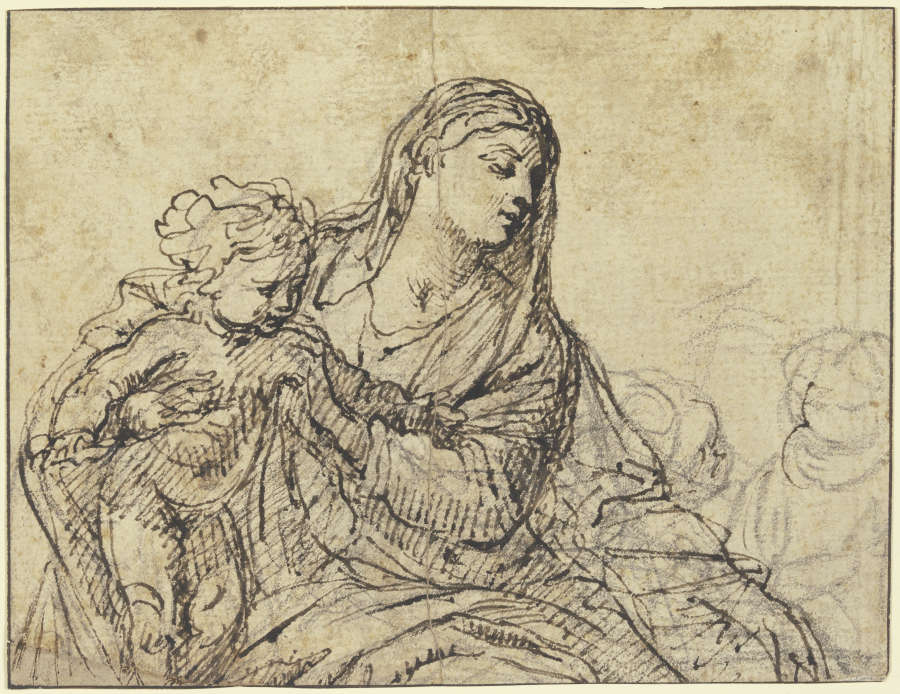 Sitzende Madonna mit Kind, Halbfigur nach rechts od Tizian