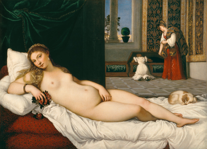  Venuše Urbino od Tizian (ve skutečnosti Tiziano Vercellio)