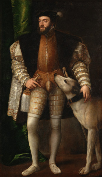 Emperor Karl V. with dog. od Tizian (ve skutečnosti Tiziano Vercellio)