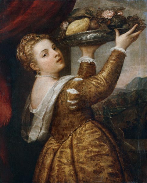Girl with fruit bowl od Tizian (ve skutečnosti Tiziano Vercellio)