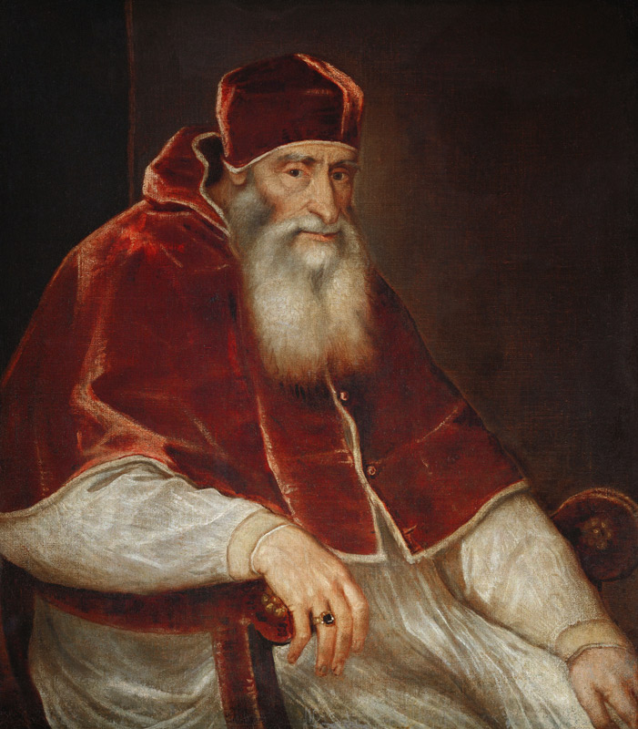 Pope Paul III. Farnese (1468-1549) od Tizian (ve skutečnosti Tiziano Vercellio)