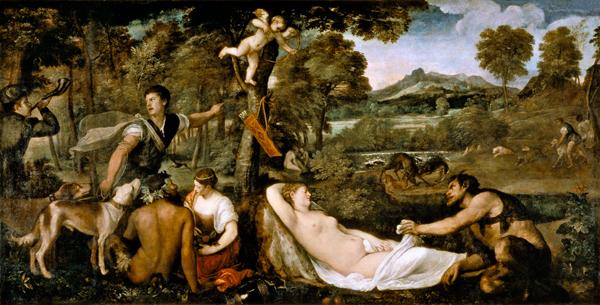 Pardo Venus or Jupiter and Antiope od Tizian (ve skutečnosti Tiziano Vercellio)