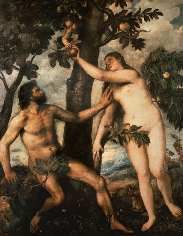 The Fall from Grace / Titian / c.1568 od Tizian (ve skutečnosti Tiziano Vercellio)