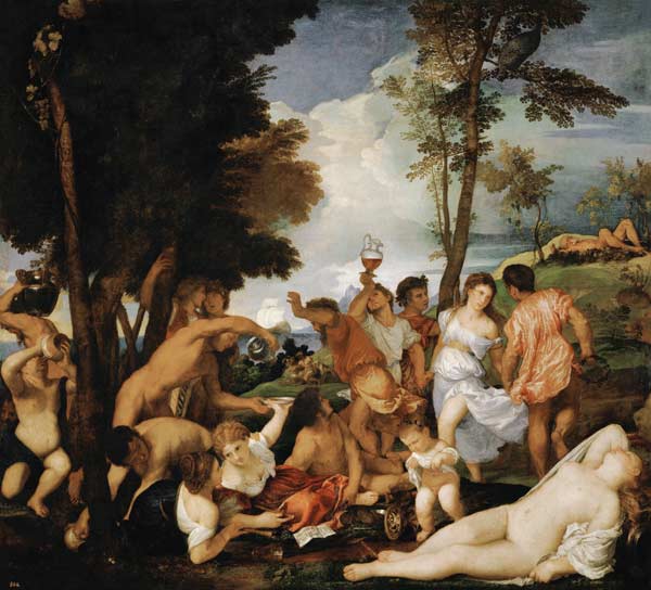 Baccanal or 'the Andrier' od Tizian (ve skutečnosti Tiziano Vercellio)