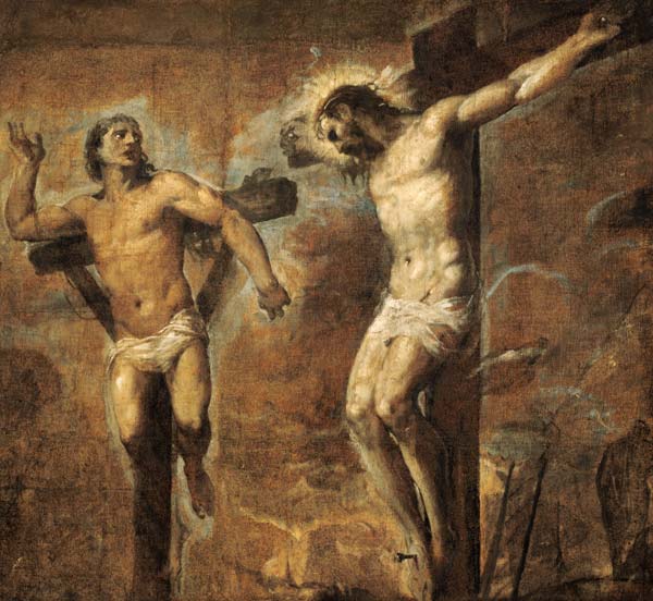 Christ on the Cross and the Good Thief od Tizian (ve skutečnosti Tiziano Vercellio)
