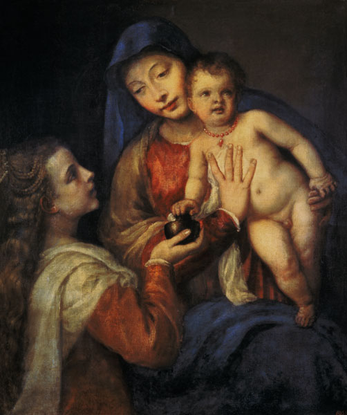 Madonna with child and Maria Magdalena. od Tizian (ve skutečnosti Tiziano Vercellio)