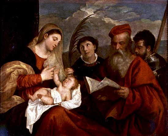 Madonna and Child with SS. Stephen, Jerome and Maurice od Tizian (ve skutečnosti Tiziano Vercellio)
