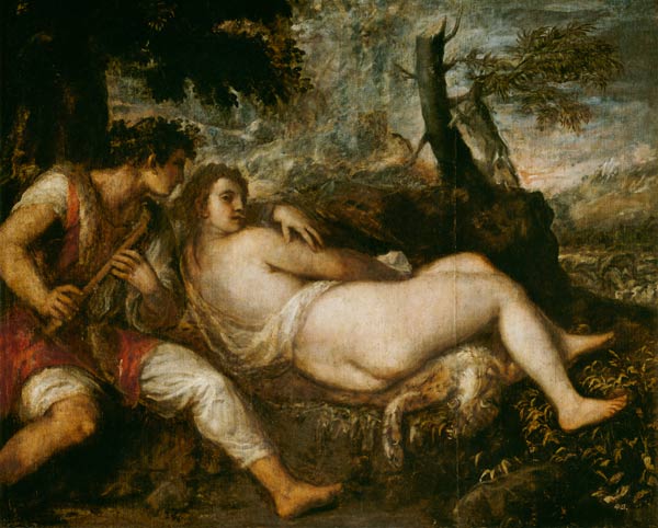 Nymph and Sheperd od Tizian (ve skutečnosti Tiziano Vercellio)