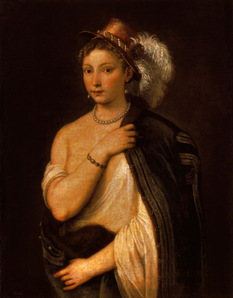 Titian / Yg.Woman with Plumed Hat / 1536 od Tizian (ve skutečnosti Tiziano Vercellio)