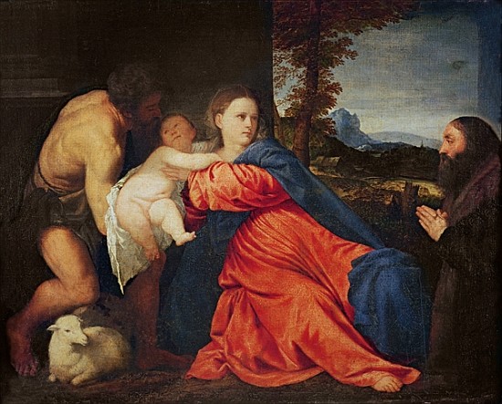 Virgin and Infant with Saint John the Baptist and Donor od Tizian (ve skutečnosti Tiziano Vercellio)