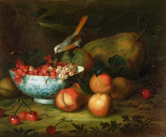 Still Life of fruit with a Finch od Tobias Stranover