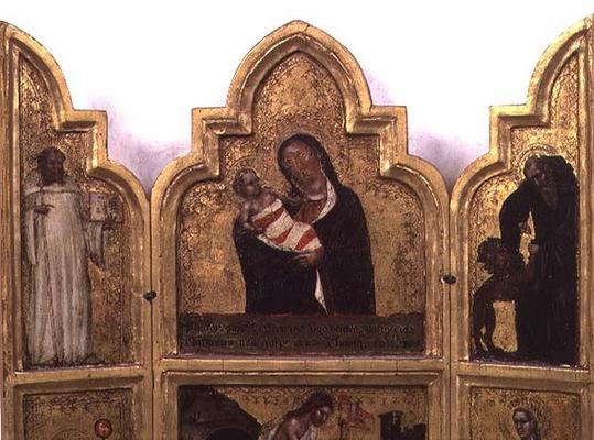 Madonna and Child with St. Benedict and St. Jerome, top half of triptych (see also 78652) od Tommaso da Modena Barisino or Rabisino