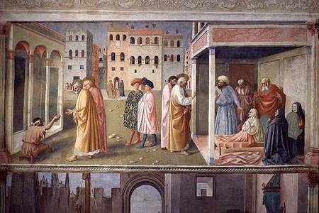 St. Peter healing a cripple, and the raising of Tabitha od Tommaso Masolino da Panicale