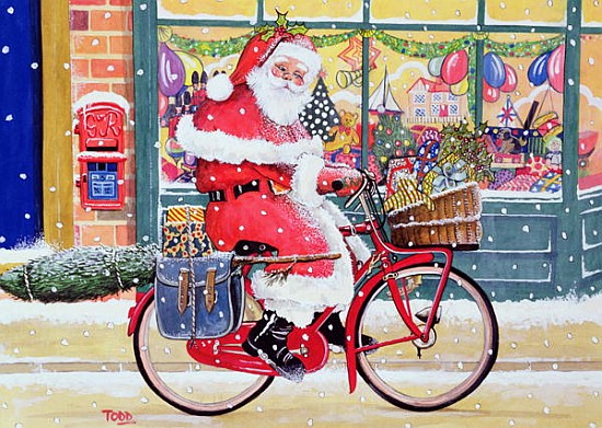 Father Christmas on a Bicycle (w/c)  od Tony  Todd