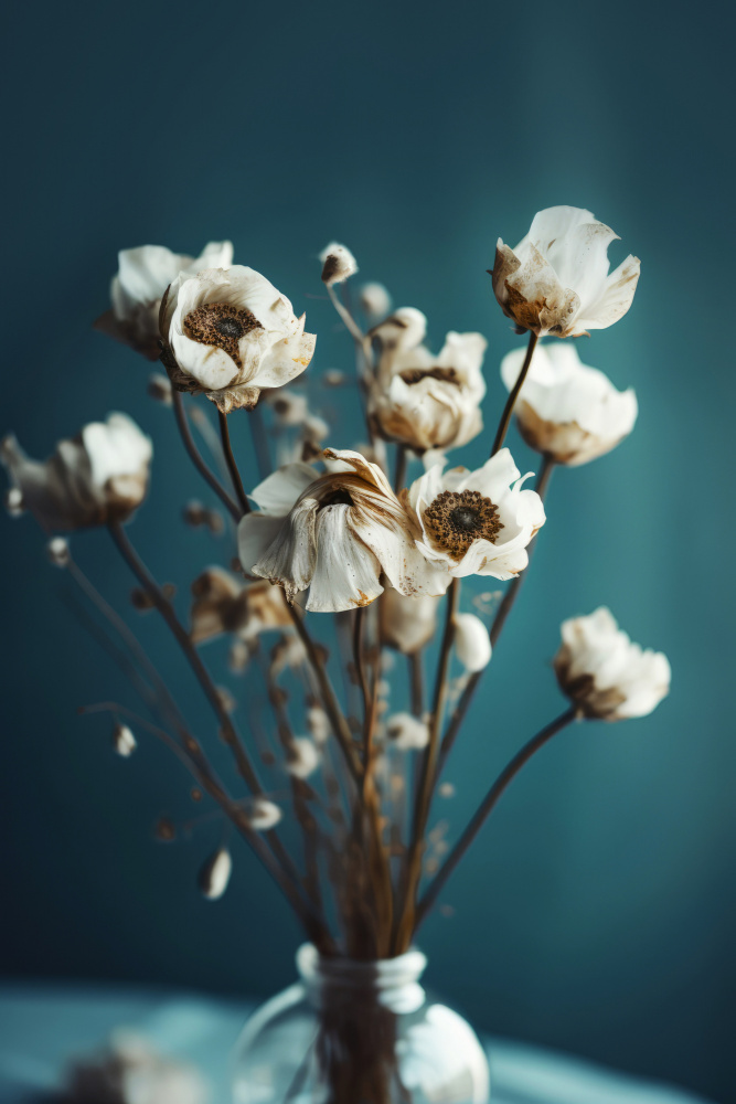 White Flowers On Turquoise Background od Treechild