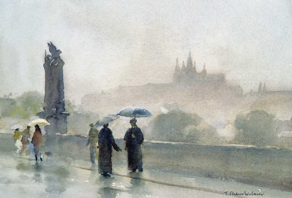 Umbrellas, Charles Bridge, Prague (w/c on paper)  od Trevor  Chamberlain