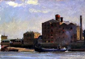 Against the Tide, Rotherhithe, 1992 (oil on canvas) 