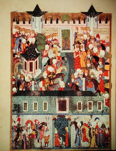 H 1517 f.17v Enthronement of Suleyman the Magnificent (1494-1566) from the 'Suleymanname' by Arifi od Turkish School