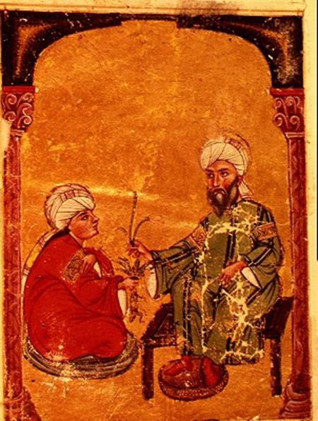 Sultan Ahmet III (1673-1736) with one of his disciples, from 'De Materia Medica' by Dioscorides od Turkish School