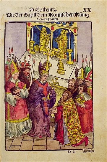 Pope Martin V gives Sigismund the symbolic gift of the Golden Rose at the Council of Constance, from od Ulrich von Richental