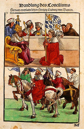 The Duke of Bayern receives his Feudal rights from the Emperor at the Council of Constance, from ''C od Ulrich von Richental