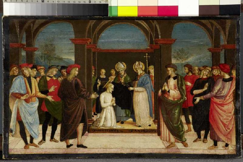 Die Einkleidung des heiligen Augustinus durch den heiligen Ambrosius od um 1500 (Perugino-Nachfolge) Meister