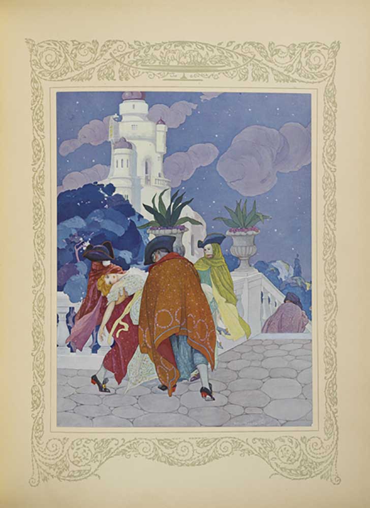 Four masked men carried her to the top of the tower, illustration from Contes du Temps Jadis, or Tal od Umberto Brunelleschi
