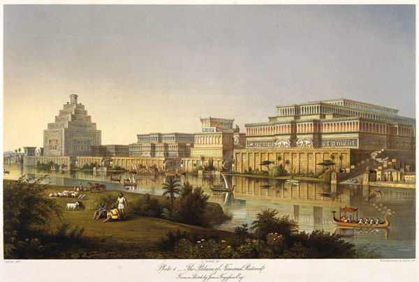 The Palaces of Nimrud Restored (From "Discoveries in the Ruins of Nineveh and Babylon" by Austen Hen od Unbekannter Künstler