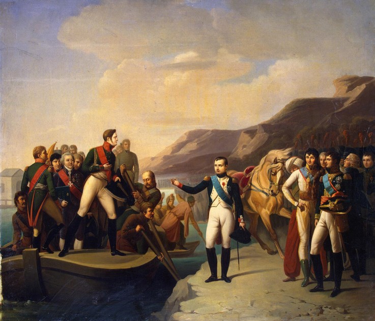 Emperors Alexander I of Russia and Napoleon I of France at the Neman near Tilsit on July 1807 od Unbekannter Künstler