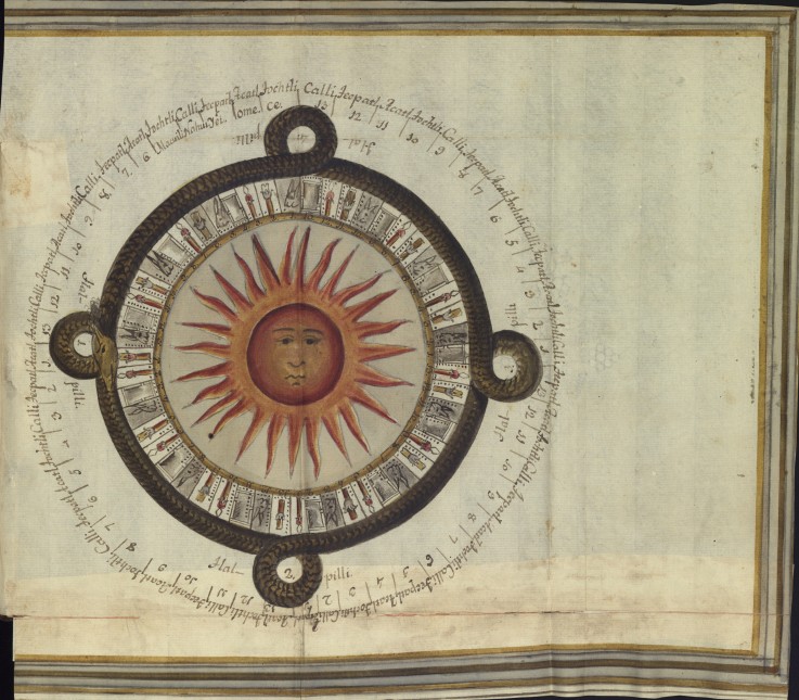 An aztec sun calendar (from the book by Antonio de Leon y Gama) od Unbekannter Künstler