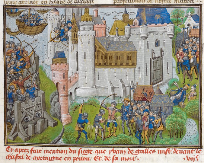 The Siege of the Castle of Mortagne, near Bordeaux, in 1377 (aus Recueil des croniques d'Engleterre  od Unbekannter Künstler