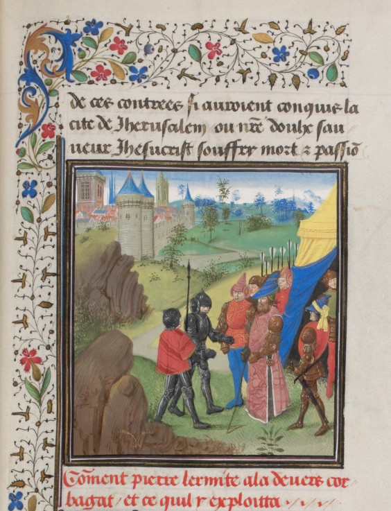 The Embassy of Peter the Hermit and Herluin to Kerbogha. Miniature from the "Historia" by William of od Unbekannter Künstler
