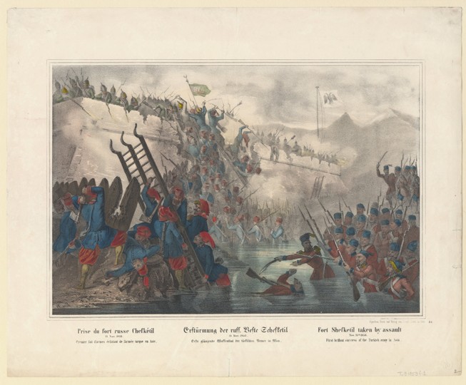 Turkish troops storming Fort Shefketil on November 15, 1853 od Unbekannter Künstler