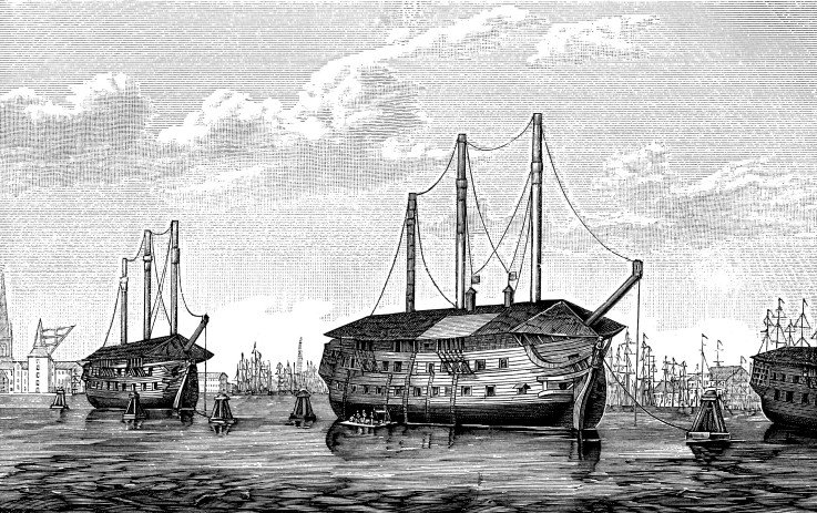 The Danish prison-ships "Dronning Maria" and "Waldemar" at Copenhagen od Unbekannter Künstler