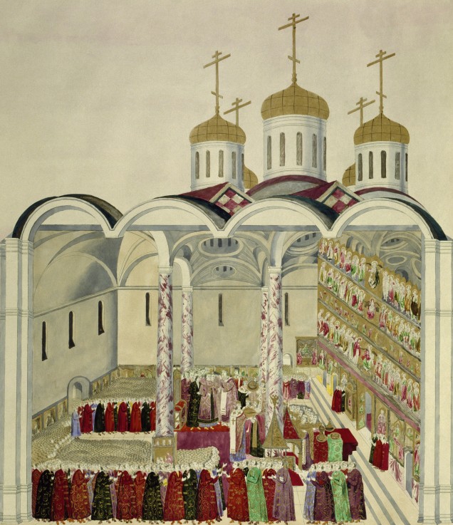 The Coronation of the Tsar Mikhail Feodorovich (Michael I)  in the Moscow Kremlin on 11th July 1613 od Unbekannter Künstler